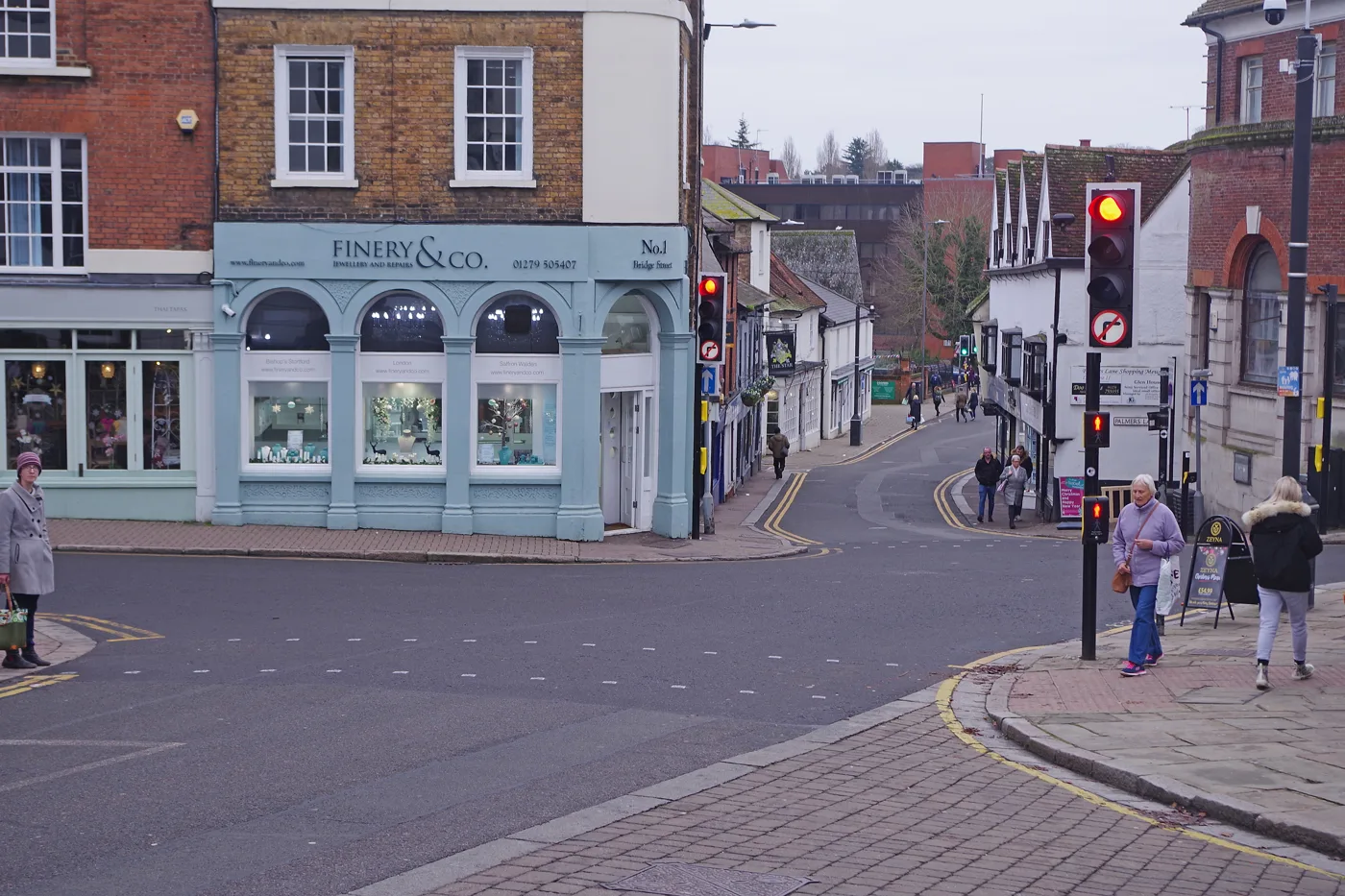 The High Street and Bridge Street corner in Bishop's Stortford. East Herts has the lowest claimant rate of Hertfordshire's ten districts and the fastest-rising count