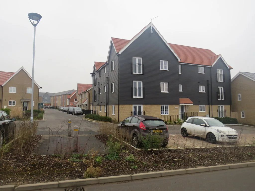 New flats and houses in Bishop's Stortford. The photograph shows recent housing in the town and not any particular housing association scheme