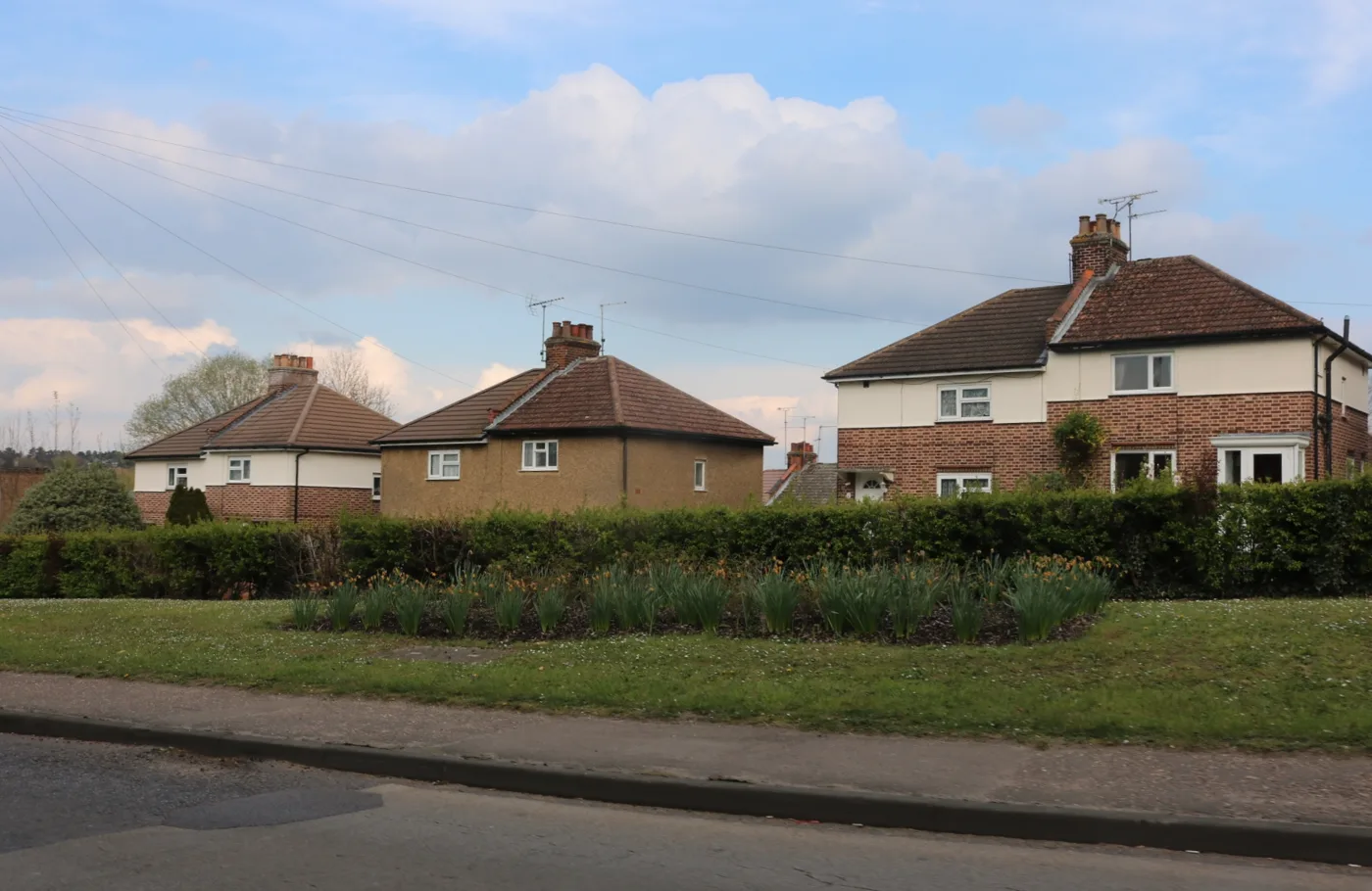 Houses on London Road, Bishop's Stortford. Scholars Walk is being built on the former high school site off the same road