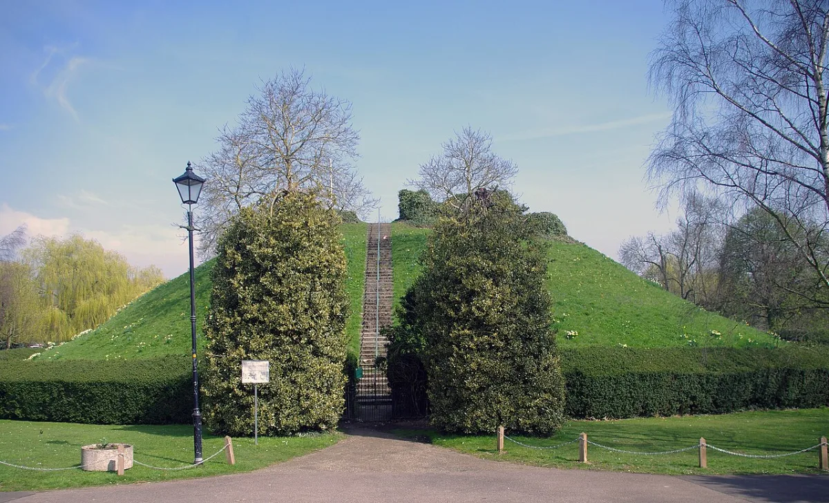 The motte of Waytemore Castle in Castle Gardens, in the middle of Bishop's Stortford. The steps to the top are open and free